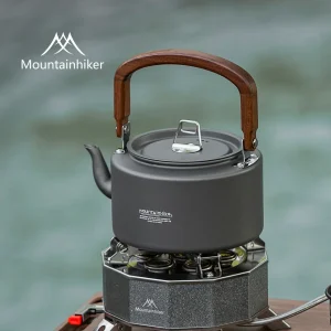 MOUNTAIINHIKER Aluminum Alloy Camping Tea Kettle with Wooden Handle Portable Outdoor Hiking Cookware Durable