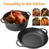 2 in 1 Cast Iron Dutch Oven with Skillet Lid Dutch Oven Pot with Dual Handles Skillet Cookware Pan Set for Bread Baking Camping