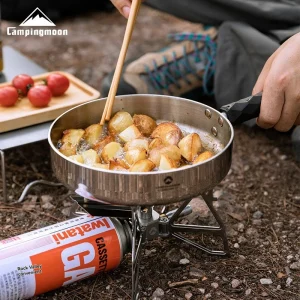 CMPIANGMOON CC-19 camping three-layer steel frying pan, portable and detachable handle, deep frying pan