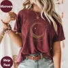 Mystic Moon Phase Celestial Gold Crescent Moon Tee Witchcore Spiritual Graphic T-Shirt for Women Y2K Top Daily Trendy Streetwear