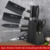 6pcs Kitchen Knife Set with Knife Holder High-grade Black Steel Knife Set Gift Knife Stainless Steel Kitchen Utensils Household