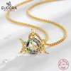 Eudora 925 Sterling Silver Lilith Sigil Necklace 18K Gold Triple Moon Goddess Amulet Pendant Austrian Crystal Wicca Jewelry Gift