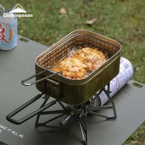 CAMPINGMOON S-1218 Outdoor Camping Foldable 304 Stainless Steel Frying Net Picnic Lunch Box Frying Basket Fruit Draining Basket