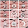 30 Styles Unisex Amulet Wicca Jewelry Gift Sun Moon Star Pentagram Pendant Necklace Black Leather Cord