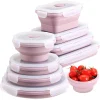Collapsible Food Storage Containers Foldable Silicone Lunch Containers with Lids, Rectangle Collapsible Bowls Round Food Bowls