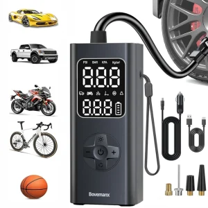 Car Tire Air Pump Portable Air Compressor, 150 PSI Cordless Tire Inflator Battery for Inflating/Charging with 12V DC Cord