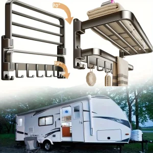 2-Layer RV Foldable Towel Rack - Wall Mounted Storage Space For Campers To Save Space 90 ° Foldable Aluminum Storage Rack