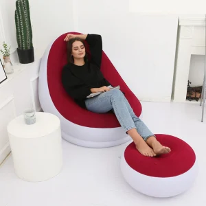 Inflatable Folding Ottoman Air Chair Sofa Flocking Portable Lightweight Camping Seat for Balcony Bedroom Outdoor Fishing
