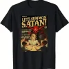 Men's Summoning Satan T-Shirt Occult Design with Satan Art Social Proofing Lettering Loose Fit Round Neck Casual Tee