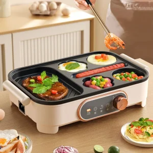 220V Breakfast Maker with 3-in-1 Functions, Non-stick Coating, and Easy-to-Clean Plates, Ideal for Eggs, Pancakes, and Sausages