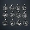 Zodiac Sign Libra Scorpio Pendant Necklace for Women/Men Silver Color Stainless Steel Round Constellations Jewelry Birthday Gift