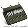 Outdoor camping tableware roll storage bag, Oxford cloth portable tableware bag with safety slot - lightweight and compact trave