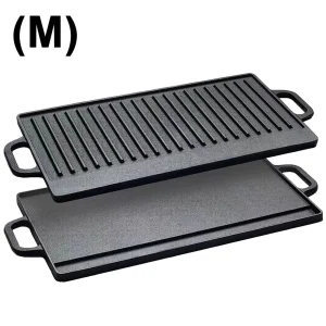 Cast Iron Grill Plate Double Sided Griddle Pan with Double Handles for Steaks Broil Bread Eggs Pancakes Vegetables