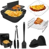 Square Air Fryer Silicone Shape Basket Tray Set Airfryer Grill Rack Accessories Reusable Foldable Bpa Free AirFryer Mold Liner