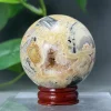 Natural Crazy Agate Ball Aura Therapy Meditation Massage Ball Energy Divination Witchcraft Altar Home Furnishing Gift + Base