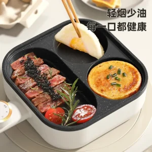 Breakfast pan omelette artifact egg burger machine non-stick pan household four-hole plug-in omelette steak pan three-in-one