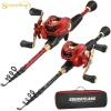 Sougayilang Baitcasting Fishing Rod and Reel Bag Set 1.8-2.4m Telescopic Rod and Metal Spool Fishing Reel for Bass Fishing Pesca
